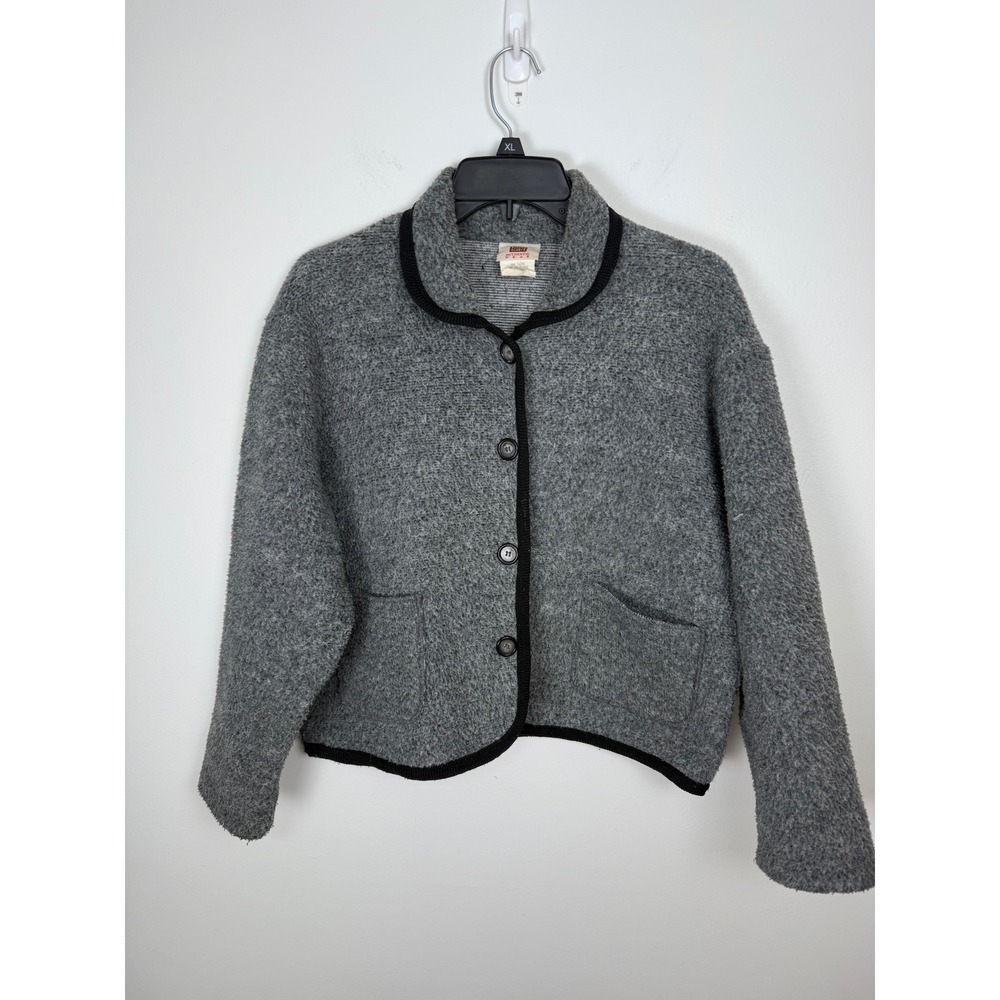 Faded Glory Womens Gray Button Front Fleece Cardigan Sweater Jacket XL Retro